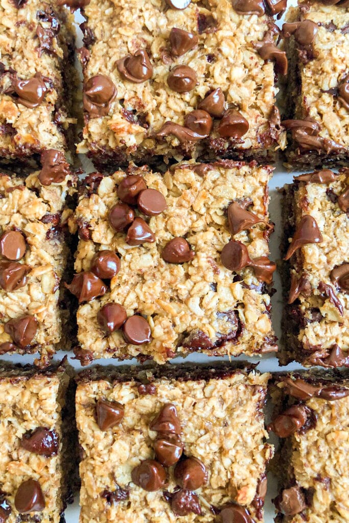 Healthy Oatmeal Cookie Bars cut into squares for serving