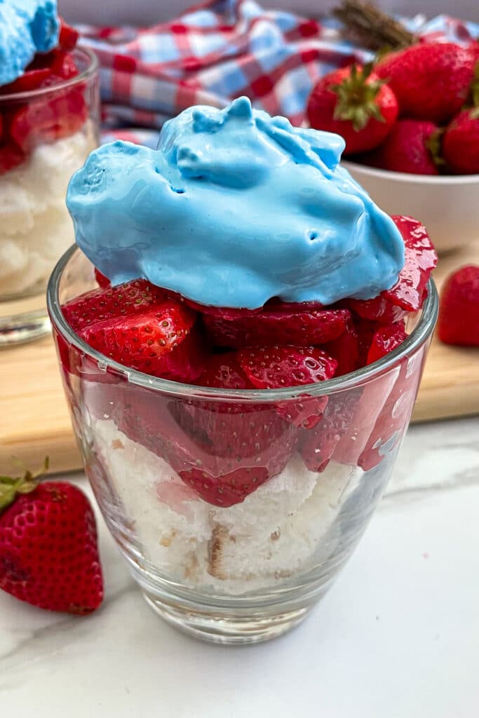 Patriotic Strawberry Shortcake with fresh strawberries on the side