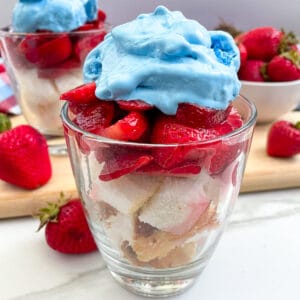 Patriotic Strawberry Shortcake in serving glasses