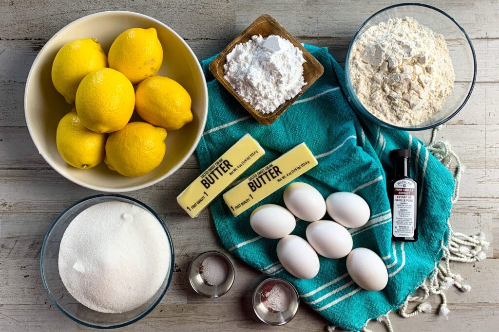 All the ingredients needed to make lemon bars.