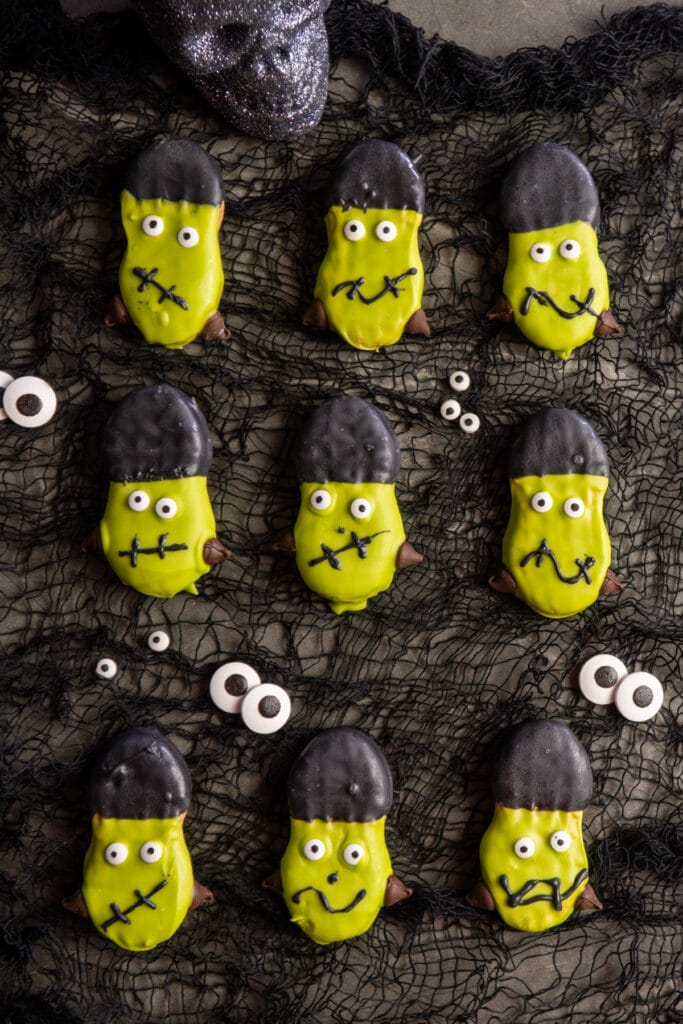 Close up of spooky Halloween cookies that don't require a cookie-cutter.