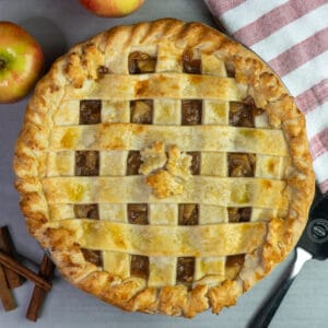 Homemade apple pie with a lattice crust.