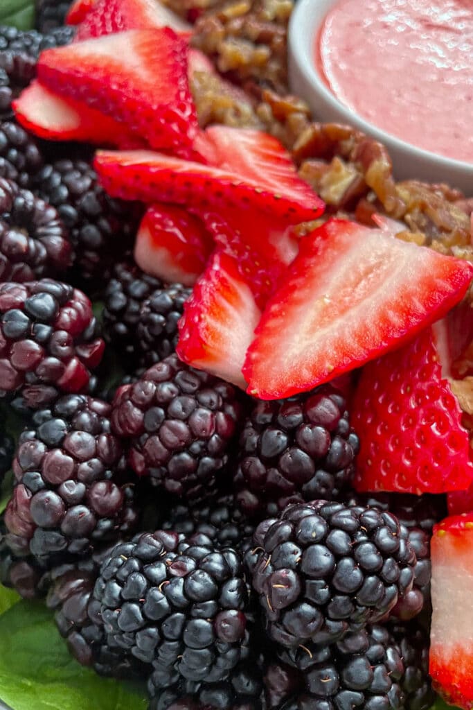 close up shot of mixed berry salad with fresh berries