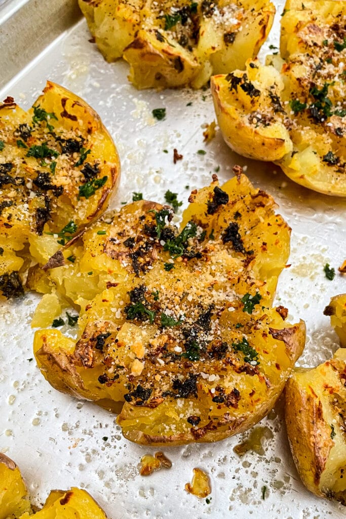 crispy garlic parmesan smashed potatoes