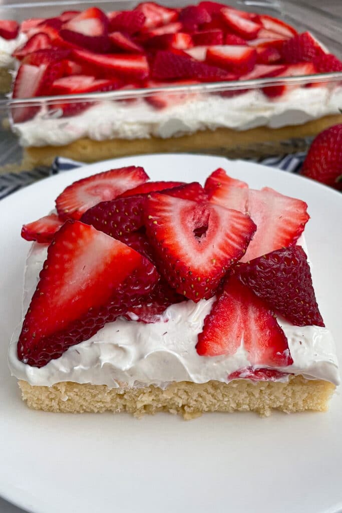 strawberry shortcake dessert bars on a plate for serving