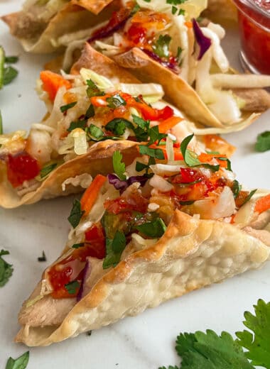close up photo of Applebee's crispy wonton tacos