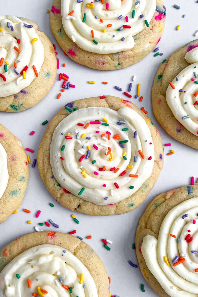 Copycat Crumbl birthday cake cookies with sprinkles