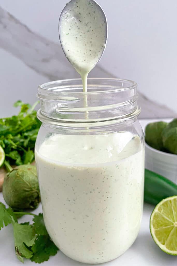 Cafe Rio Tomatillo Dressing in a jar for storing
