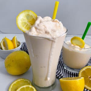 close up shot of Chick-fil-A frosted lemonade in a glass