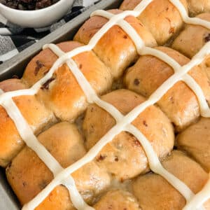 Soft & Fluffy Hot Cross Buns recipe baked and ready to be served.