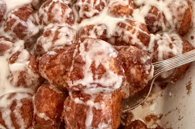 Easy homemade cinnamon roll bites ready to be served.