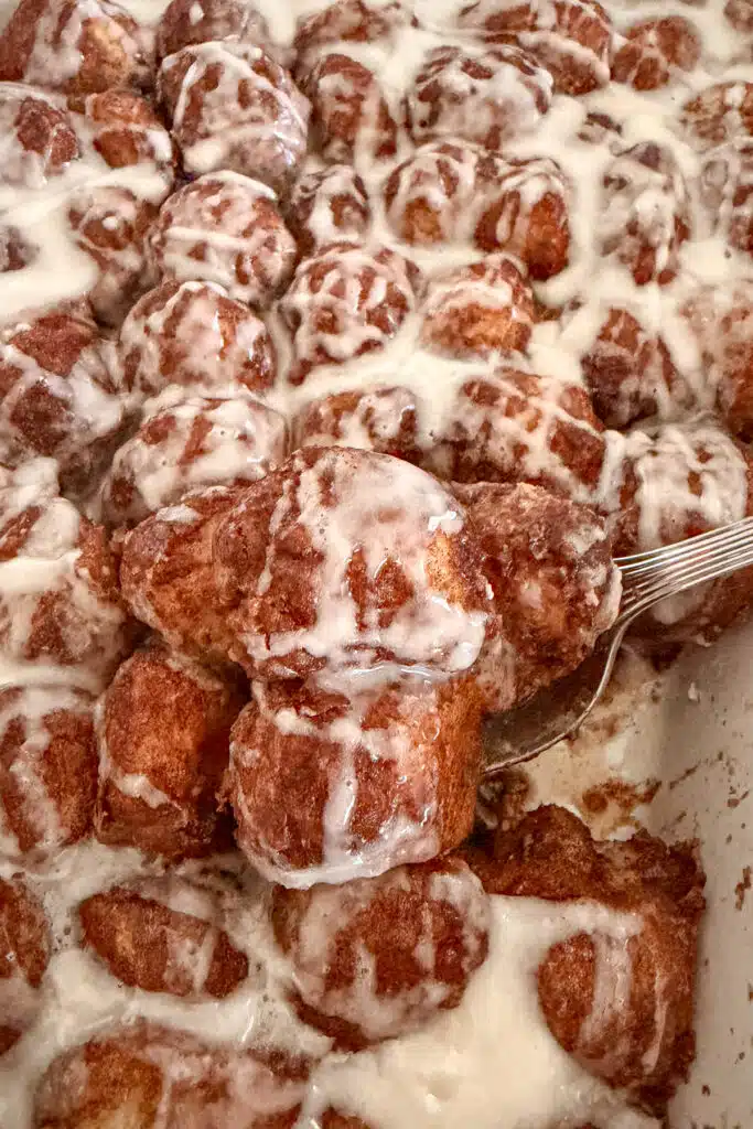 Easy homemade cinnamon roll bites ready to be served.